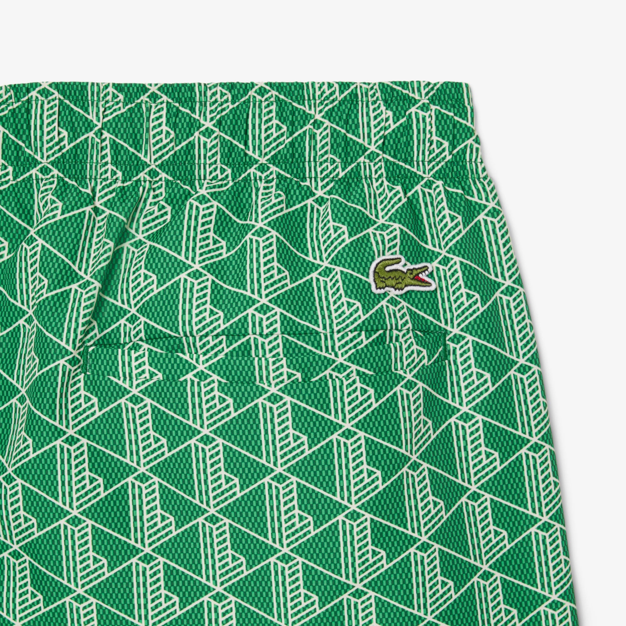 Lacoste Mid Monogram Print Swim Erkek Yeşil Mayo