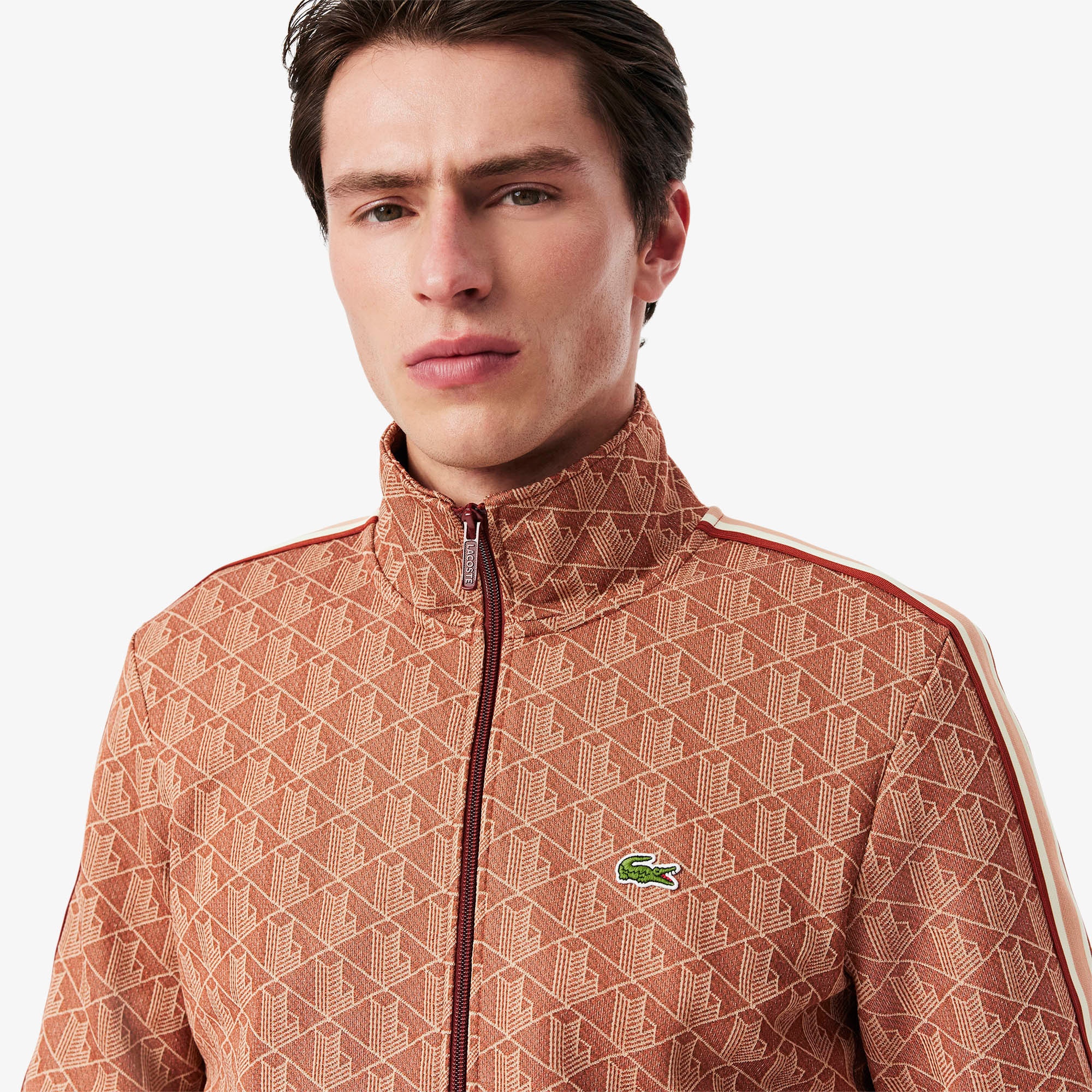 Lacoste Relaxed Fit Monogram Erkek Kahverengi Eşofman Üstü
