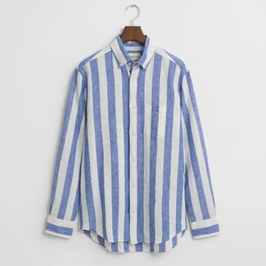  GANT Erkek Mavi  Regular Fit Düğmeli Yaka Çizgili Gömlek