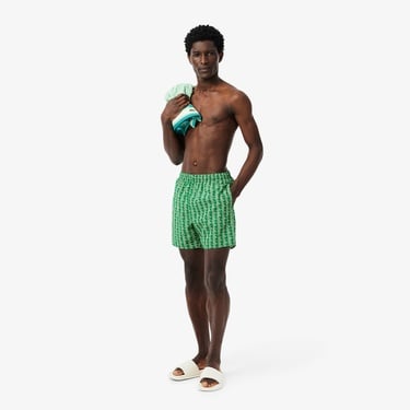  Lacoste Mid Monogram Print Swim Erkek Yeşil Mayo