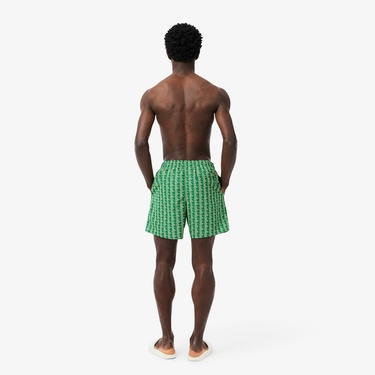  Lacoste Mid Monogram Print Swim Erkek Yeşil Mayo