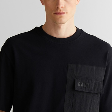  GANT Erkek Siyah Relaxed Fit Bisiklet Yaka Logolu T-Shirt