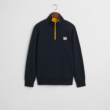 GANT Erkek Lacivert Regular Fit Yarım Fermuarlı Logolu Sweatshirt