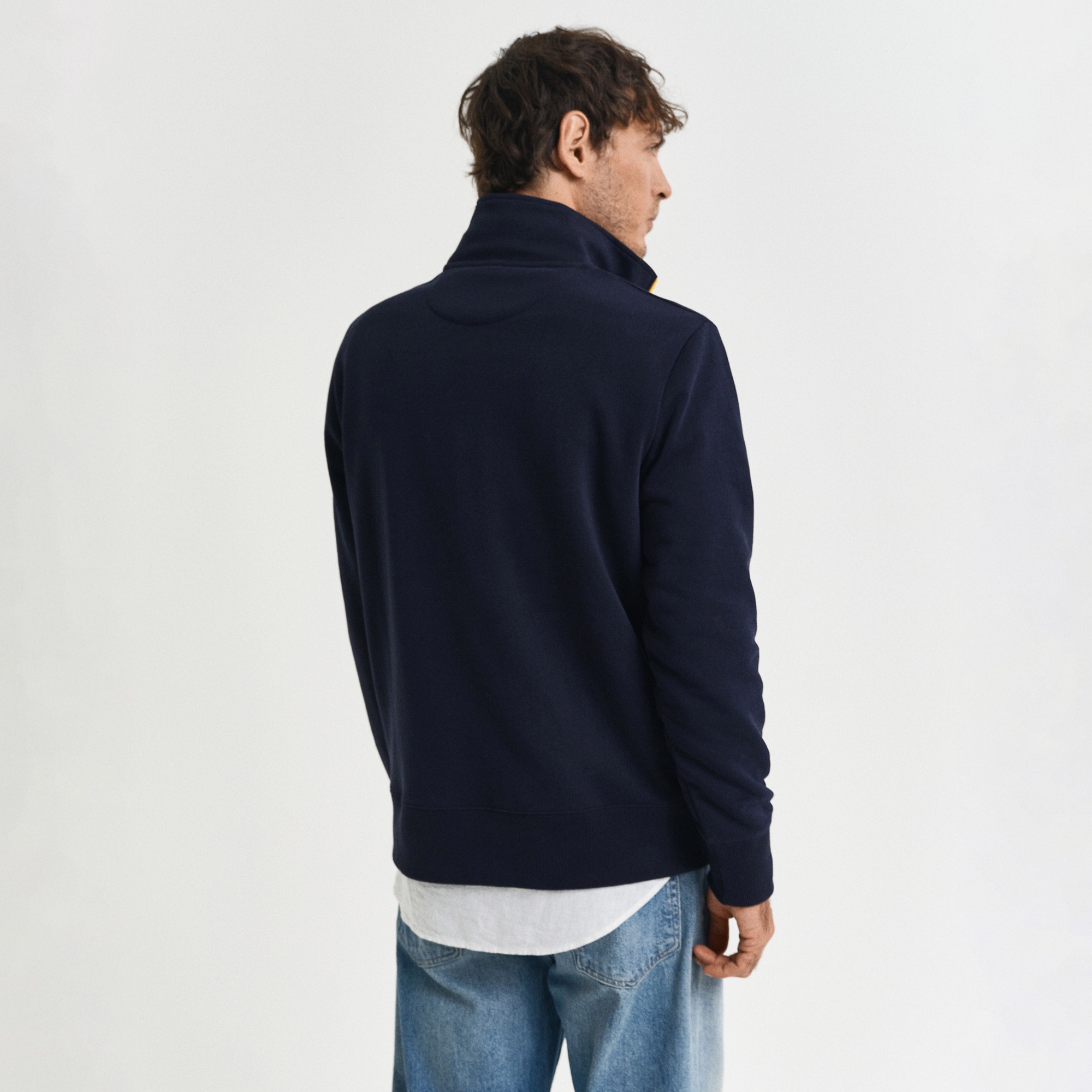 GANT Erkek Lacivert Regular Fit Yarım Fermuarlı Logolu Sweatshirt