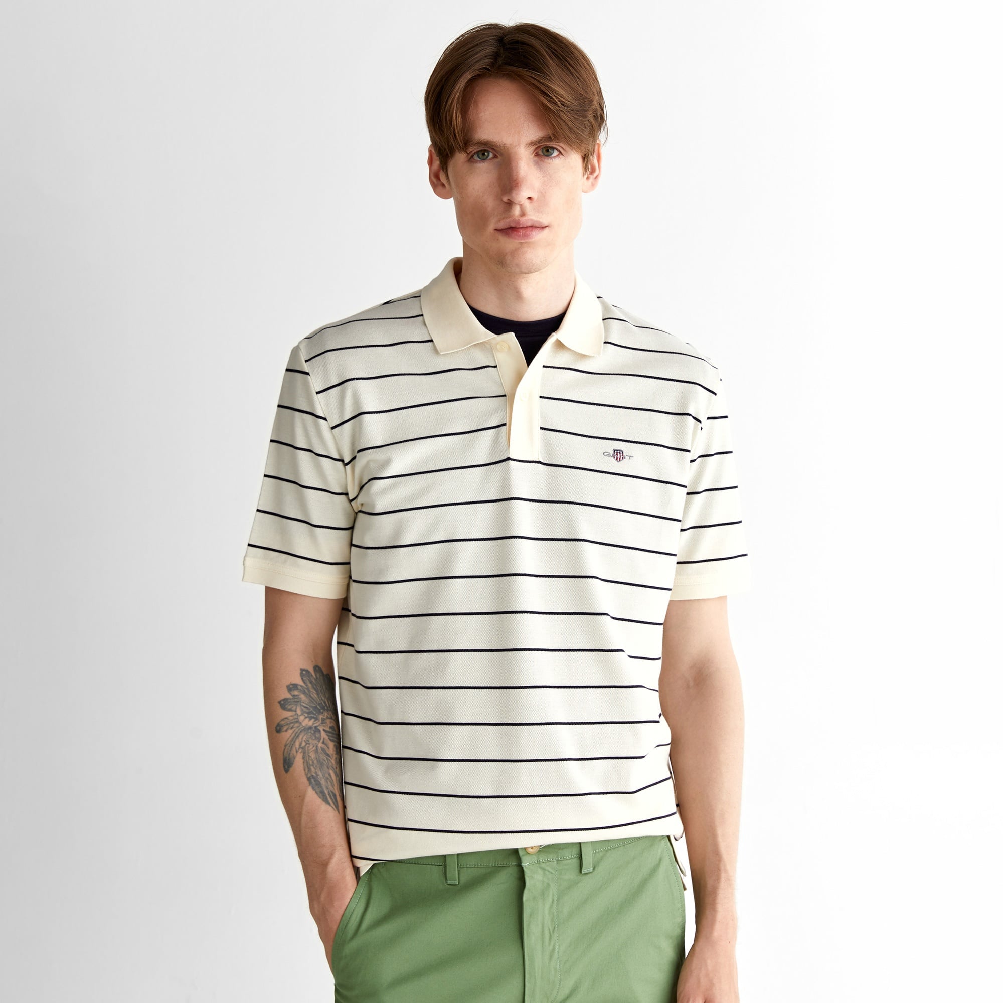 GANT Erkek Krem Regular Fit Çizgili Polo