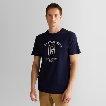  GANT Erkek Lacivert Regular Fit Bisiklet Yaka Logolu T-Shirt