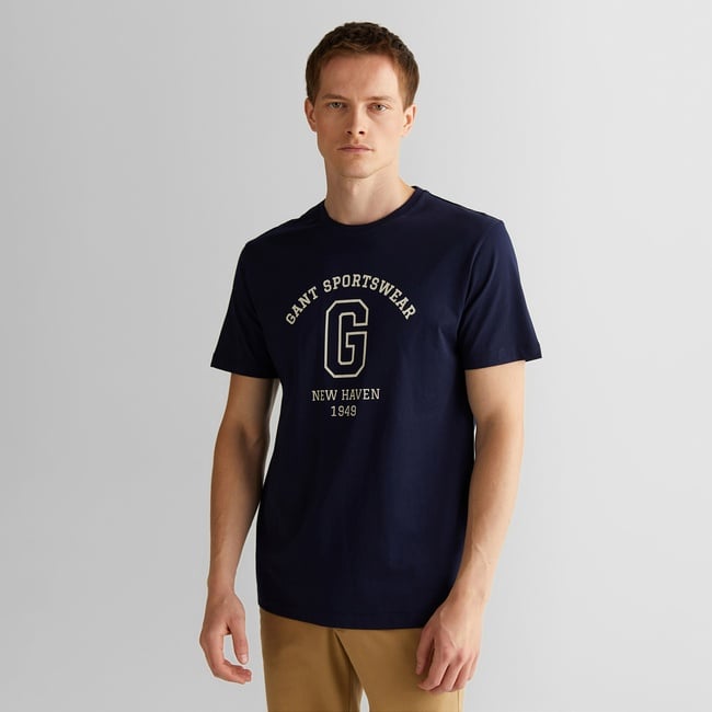  GANT Erkek Lacivert Regular Fit Bisiklet Yaka Logolu T-Shirt