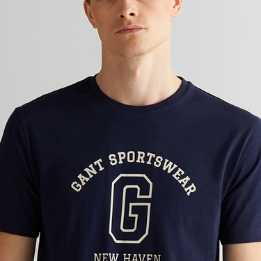  GANT Erkek Lacivert Regular Fit Bisiklet Yaka Logolu T-Shirt