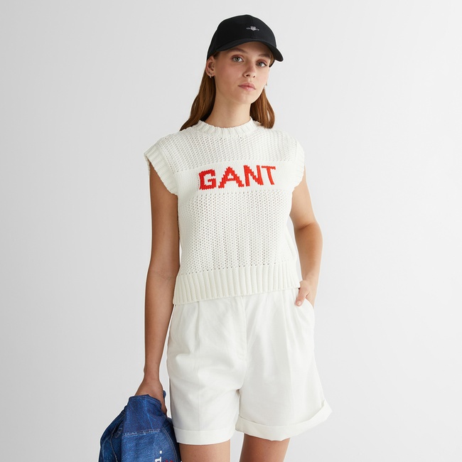  GANT Kadın Krem Bisiklet Yaka Logolu Triko