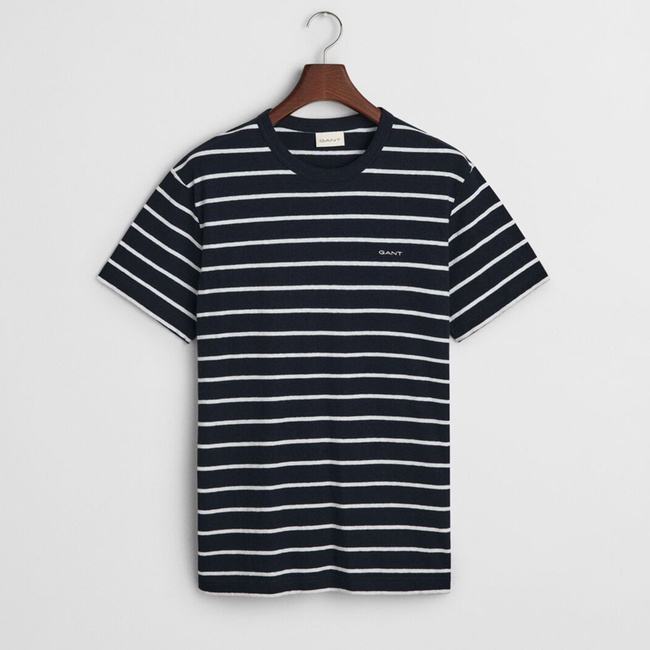  GANT Erkek Lacivert Regular Fit Bisiklet Yaka Çizgili T-Shirt