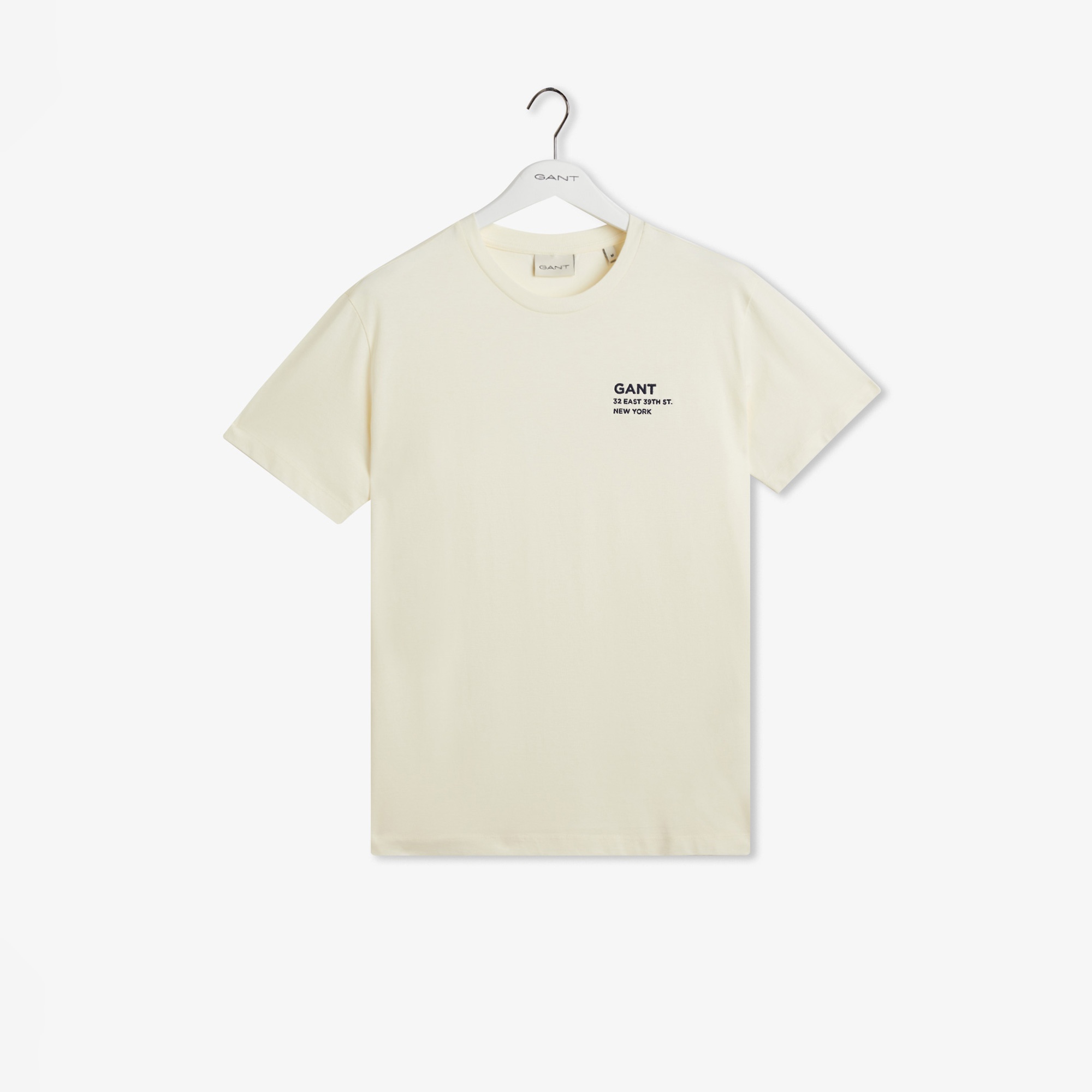 GANT Erkek Krem Regular Fit Bisiklet Yaka Logolu T-Shirt