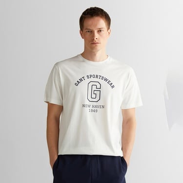  GANT Erkek Krem Regular Fit Bisiklet Yaka Logolu T-Shirt