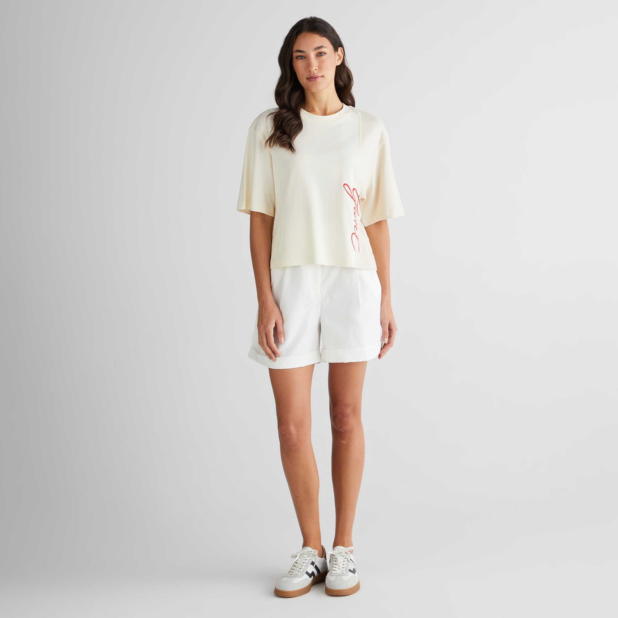 GANT Kadın Beyaz Bisiklet Yaka Renk Bloklu T-Shirt