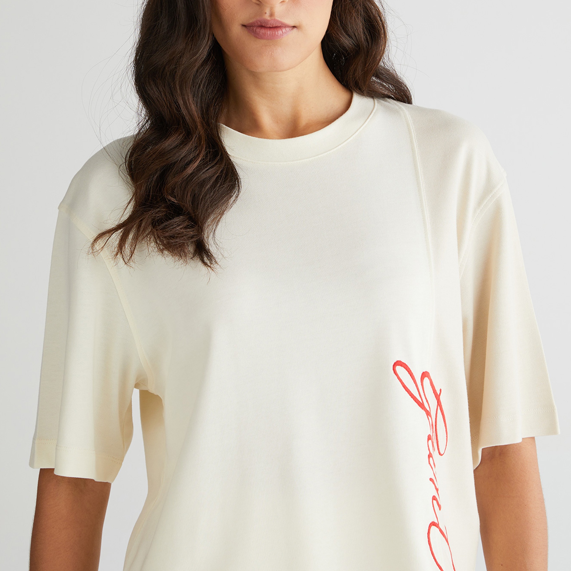 GANT Kadın Beyaz Bisiklet Yaka Renk Bloklu T-Shirt