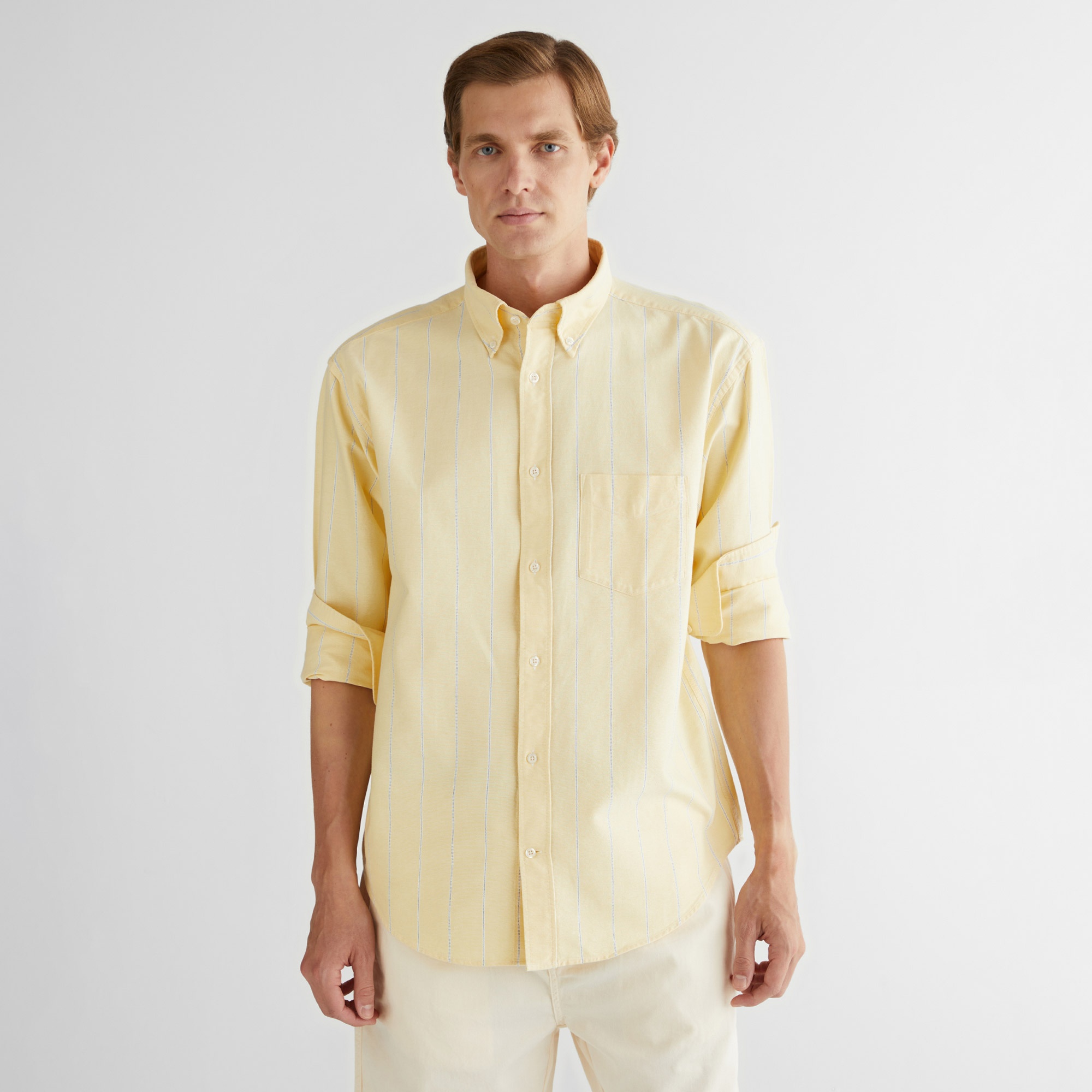 GANT Erkek Sarı Relaxed Fit Düğmeli Yaka Çizgili Gömlek