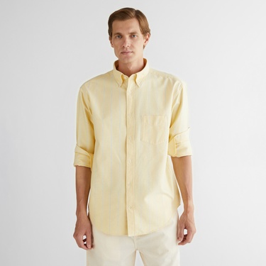  GANT Erkek Sarı Relaxed Fit Düğmeli Yaka Çizgili Gömlek