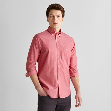  GANT Erkek Kırmızı Regular Fit Düğmeli Yaka Poplin Gömlek