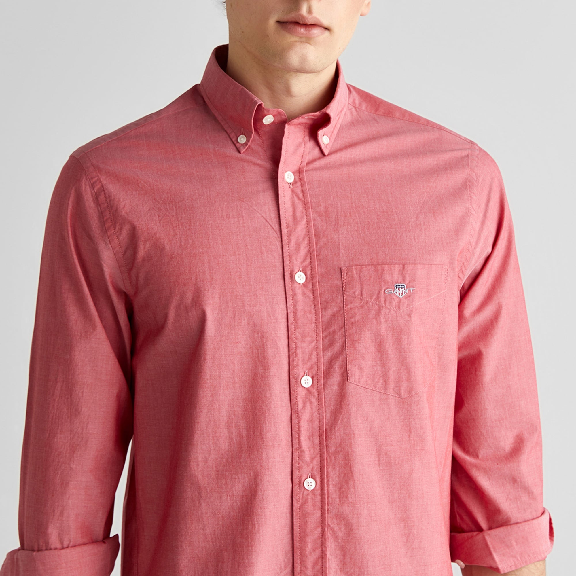 GANT Erkek Kırmızı Regular Fit Düğmeli Yaka Poplin Gömlek