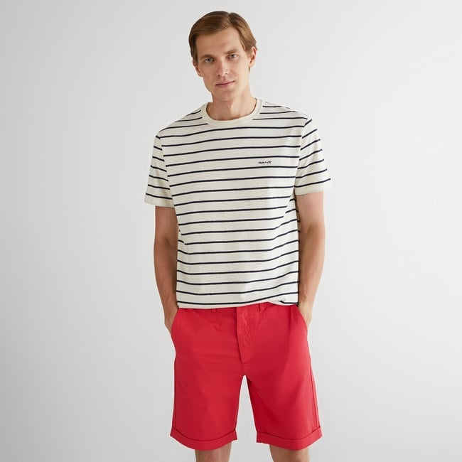  GANT Erkek Krem Regular Fit Bisiklet Yaka Çizgili T-Shirt