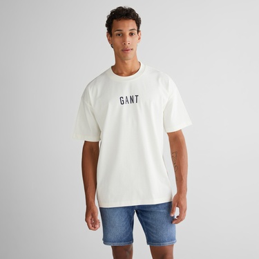  GANT Erkek Krem Relaxed Fit Bisiklet Yaka Logolu T-Shirt