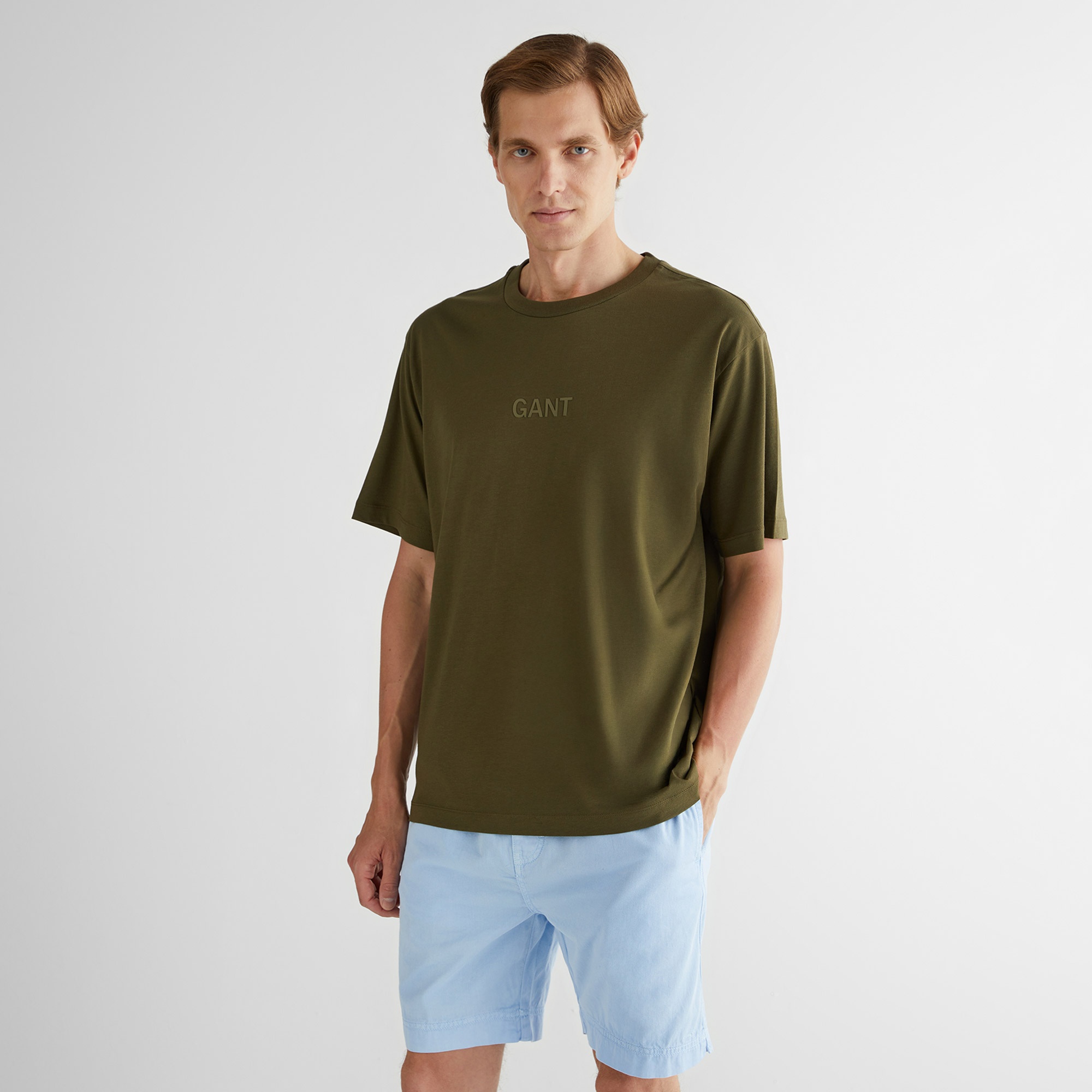 GANT Erkek Yeşil Relaxed Fit Bisiklet Yaka Logolu T-Shirt