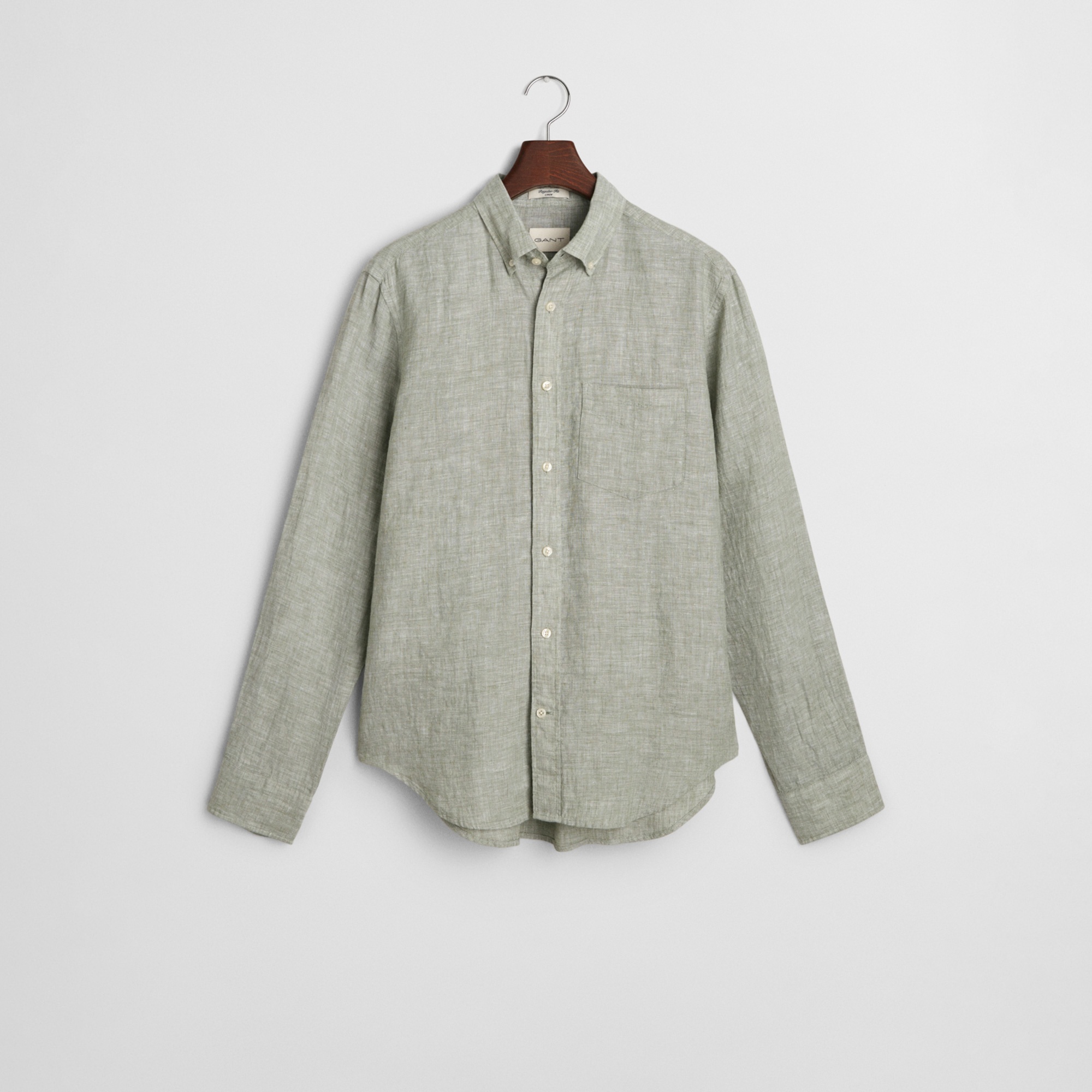 GANT Erkek Yeşil Regular Fit Düğmeli Yaka Keten Gömlek