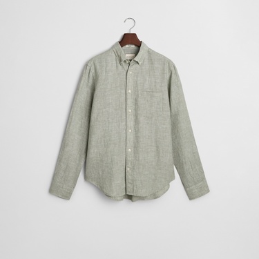  GANT Erkek Yeşil Regular Fit Düğmeli Yaka Keten Gömlek