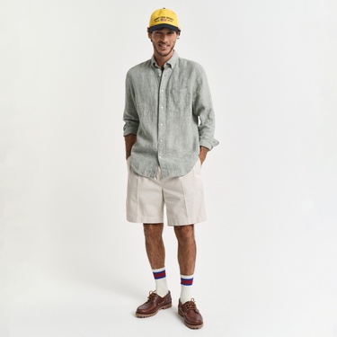  GANT Erkek Yeşil Regular Fit Düğmeli Yaka Keten Gömlek