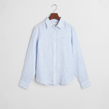  GANT Kadın Mavi Regular Fit Klasik Yaka Çizgili Keten Gömlek
