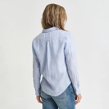  GANT Kadın Mavi Regular Fit Klasik Yaka Çizgili Keten Gömlek