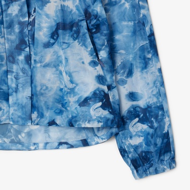  Kadın Relaxed Fit Dik Yaka Desenli Mavi Ceket