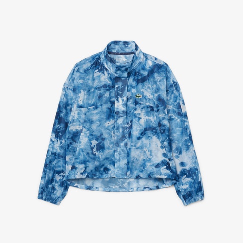  Kadın Relaxed Fit Dik Yaka Desenli Mavi Ceket