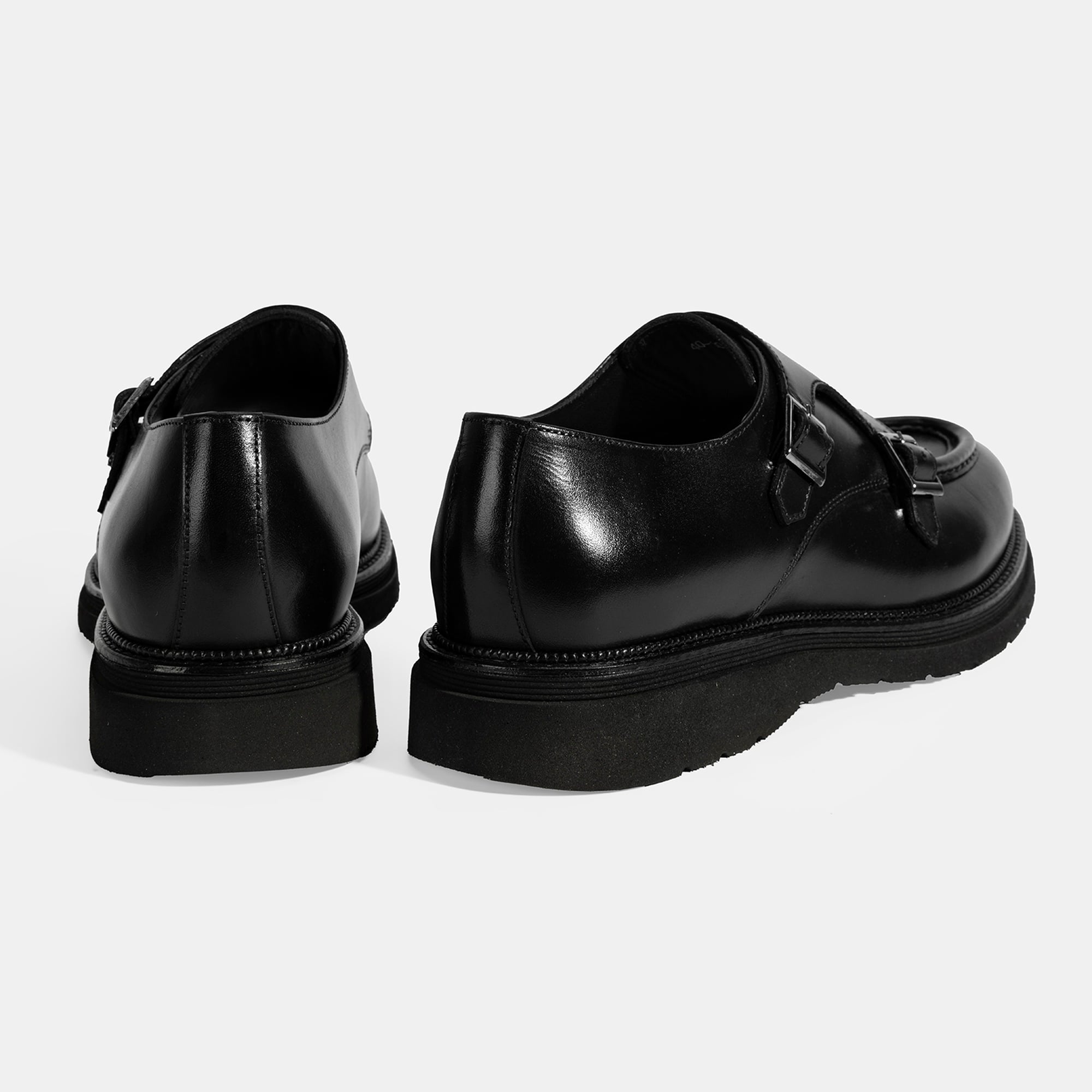 Erkek Siyah Metal Toka Detaylı Deri Klasik Ayakkabı