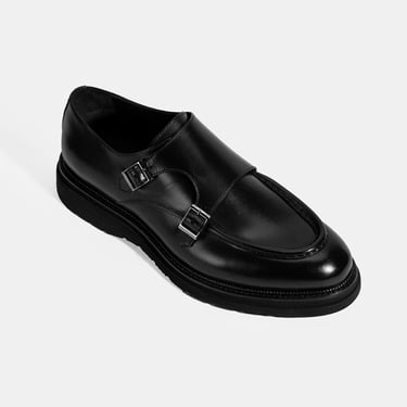  Erkek Siyah Metal Toka Detaylı Deri Klasik Ayakkabı