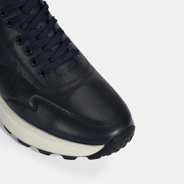  Erkek Lacivert Bağcıklı Deri Spor Ayakkabı