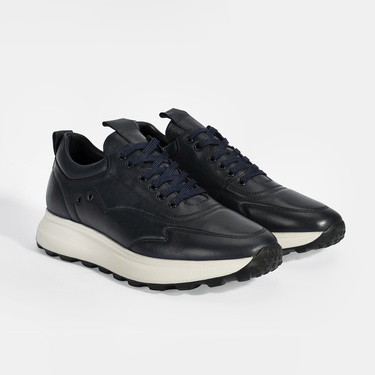  Erkek Lacivert Bağcıklı Deri Spor Ayakkabı