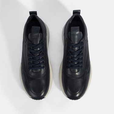  Erkek Lacivert Bağcıklı Deri Spor Ayakkabı