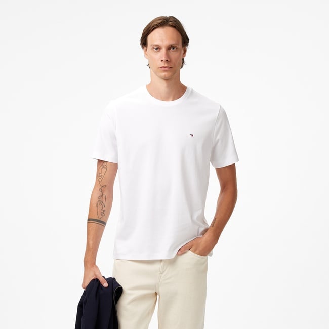  Tommy Hilfiger Light Interlock Erkek Beyaz T-Shirt