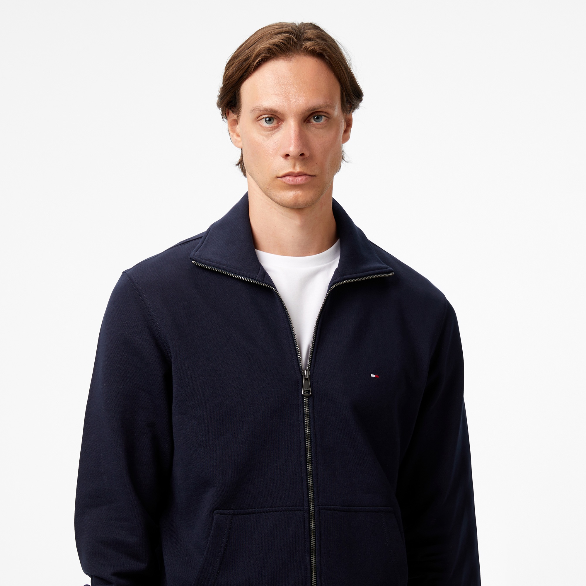 Tommy Hilfiger Essential Terry Stand Collar Erkek Fermuarlı Lacivert Sweatshirt
