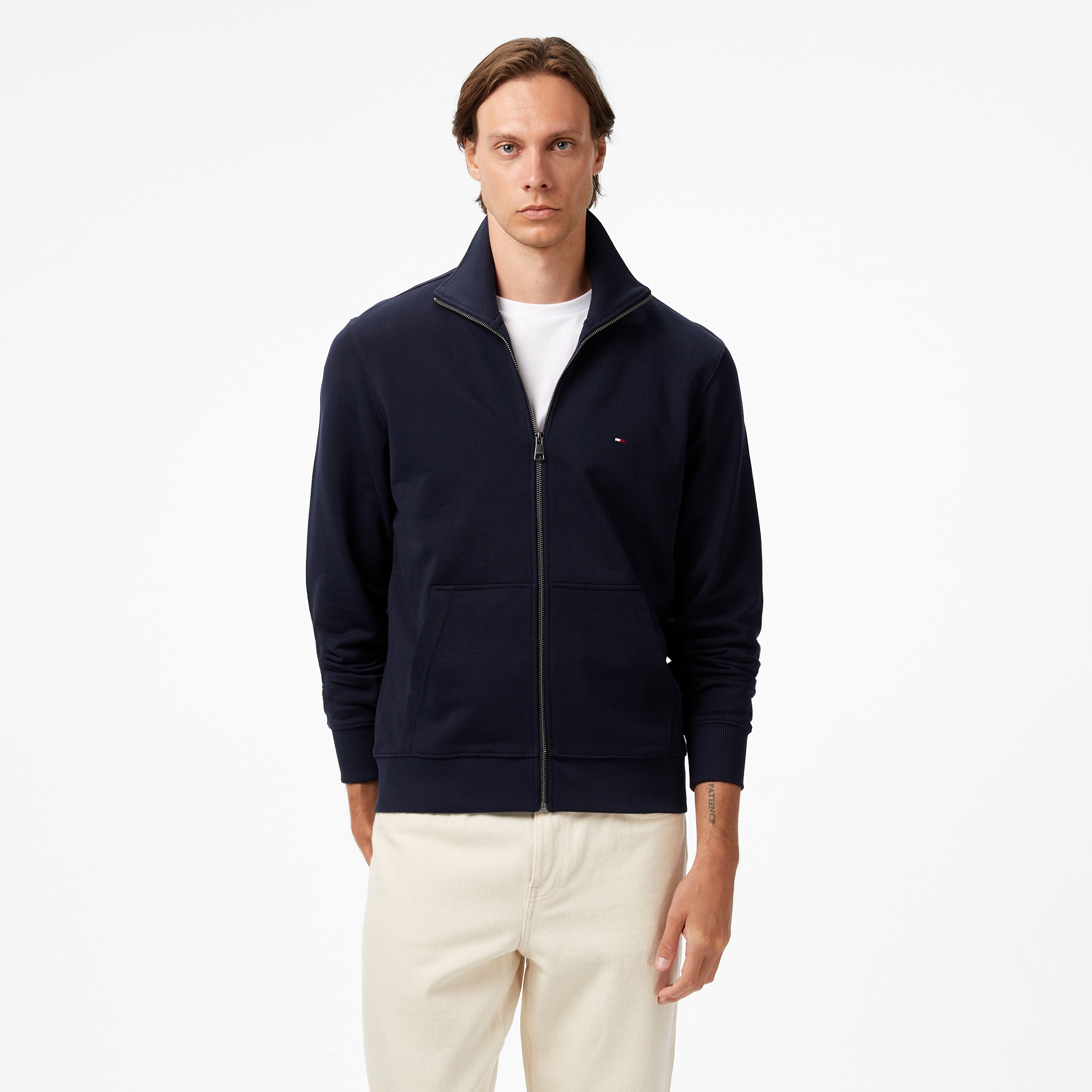 Tommy Hilfiger Essential Terry Stand Collar Erkek Fermuarlı Lacivert Sweatshirt