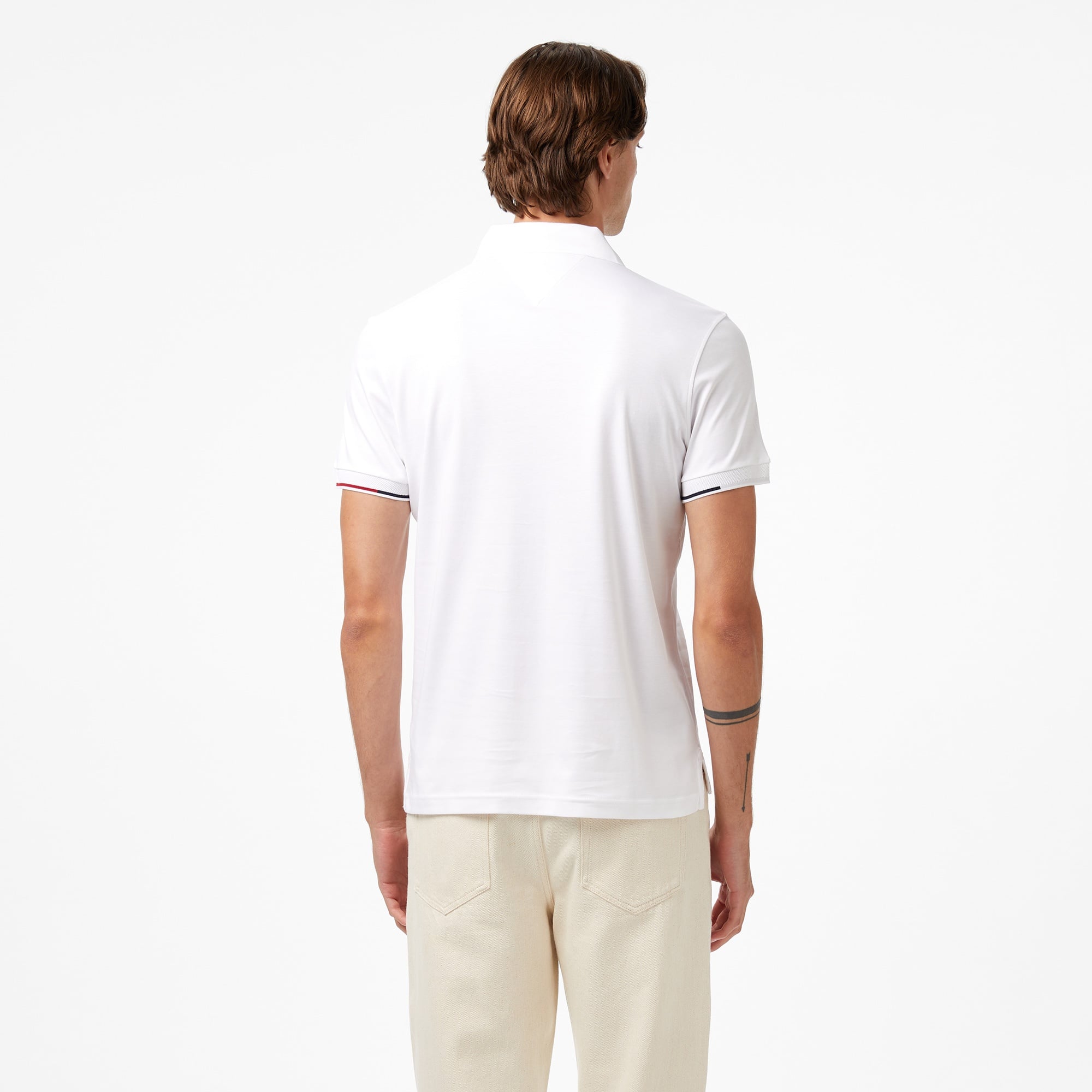 Tommy Hilfiger İnterlock Flagcuff Slim Fit Erkek Beyaz Polo Yaka T-Shirt