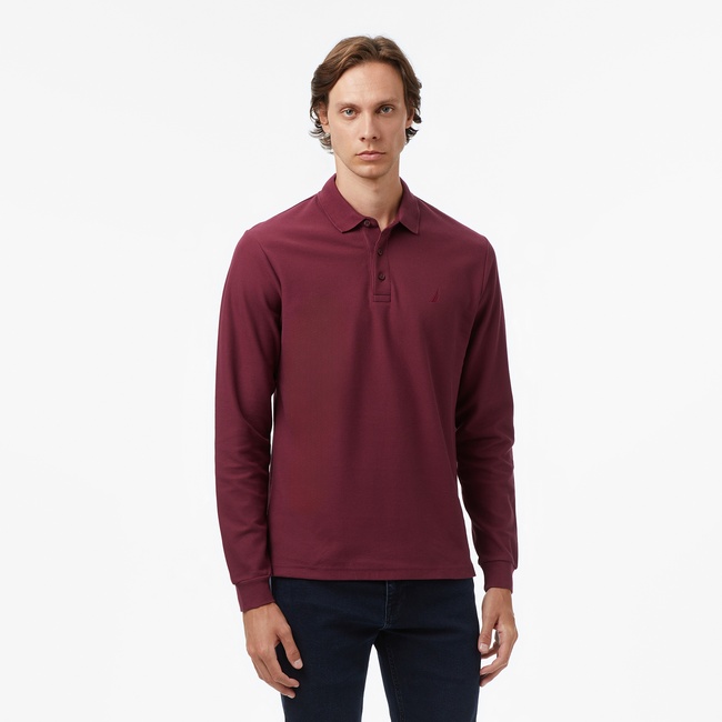  Nautica Erkek Bordo Classic Fit Uzun Kollu Polo Yaka T-Shirt