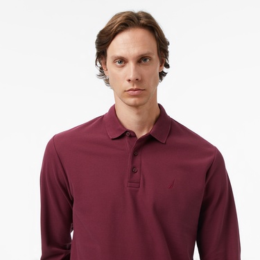  Nautica Erkek Bordo Classic Fit Uzun Kollu Polo Yaka T-Shirt