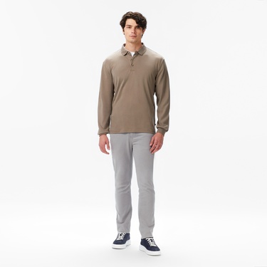  Nautica Erkek Kahverengi Classic Fit Uzun Kollu Polo Yaka T-Shirt