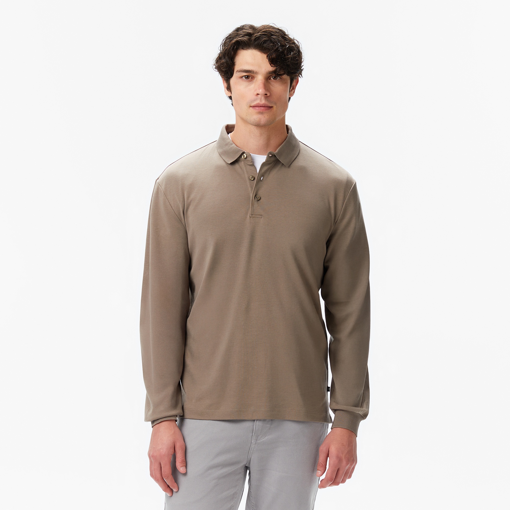 Nautica Erkek Kahverengi Classic Fit Uzun Kollu Polo Yaka T-Shirt