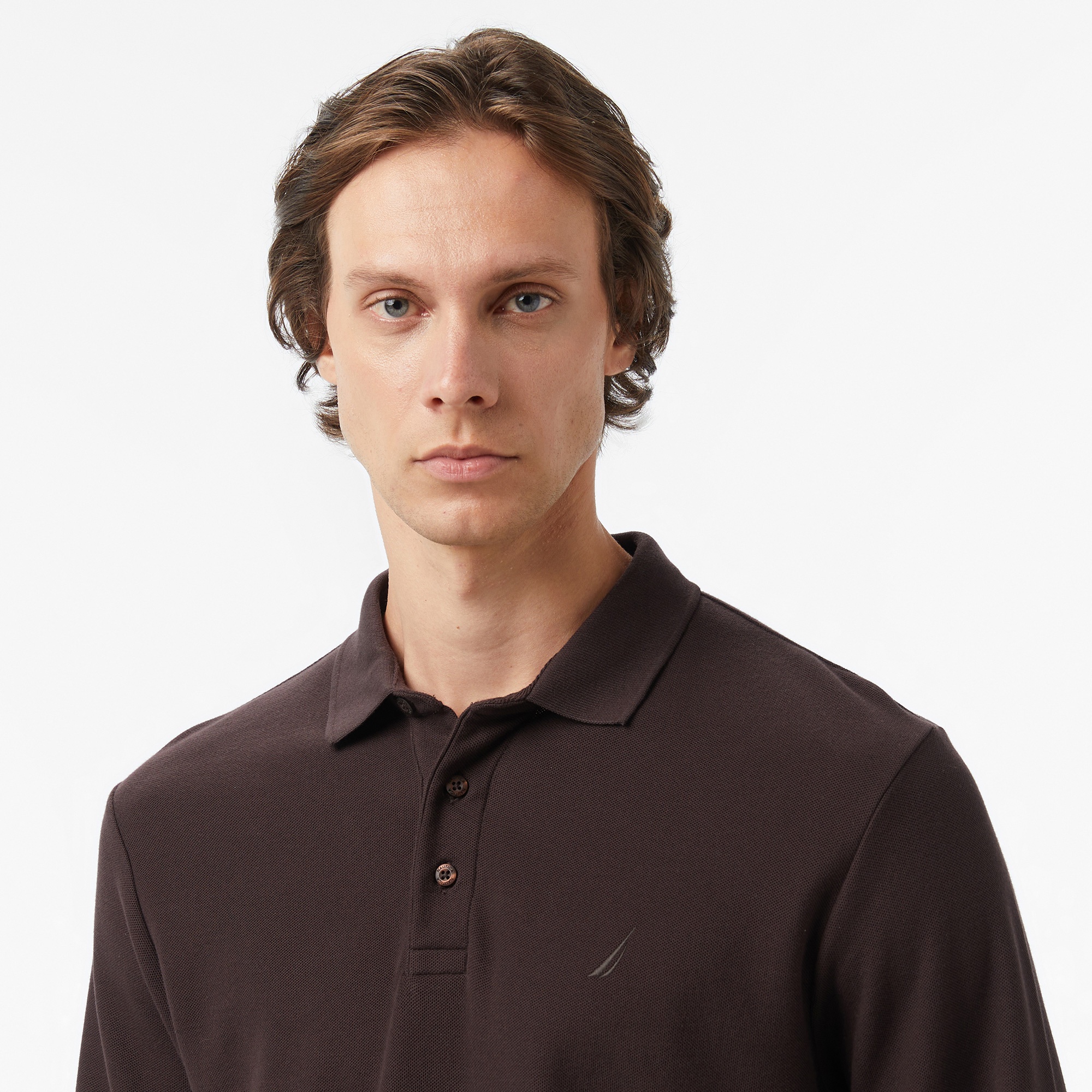 Nautica Erkek Kahverengi Classic Fit Uzun Kollu Polo Yaka T-Shirt
