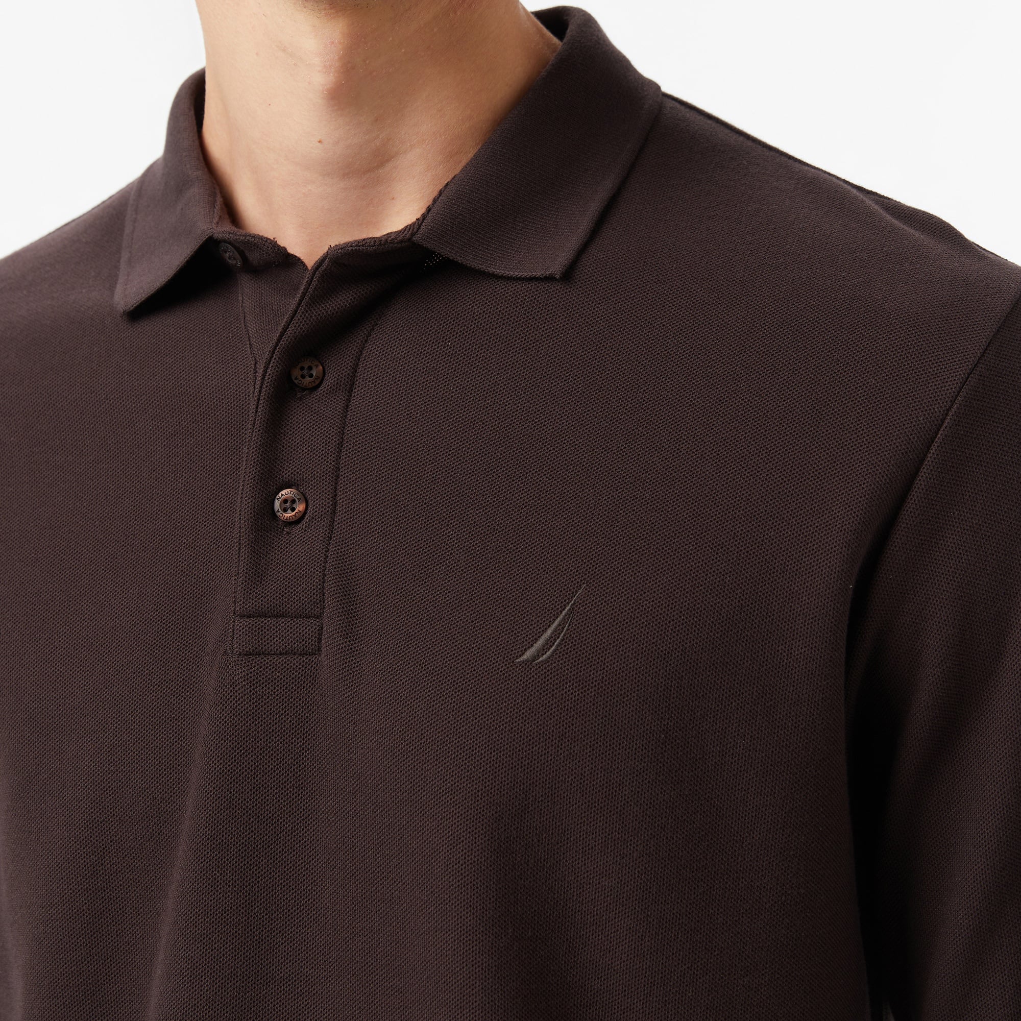 Nautica Erkek Kahverengi Classic Fit Uzun Kollu Polo Yaka T-Shirt