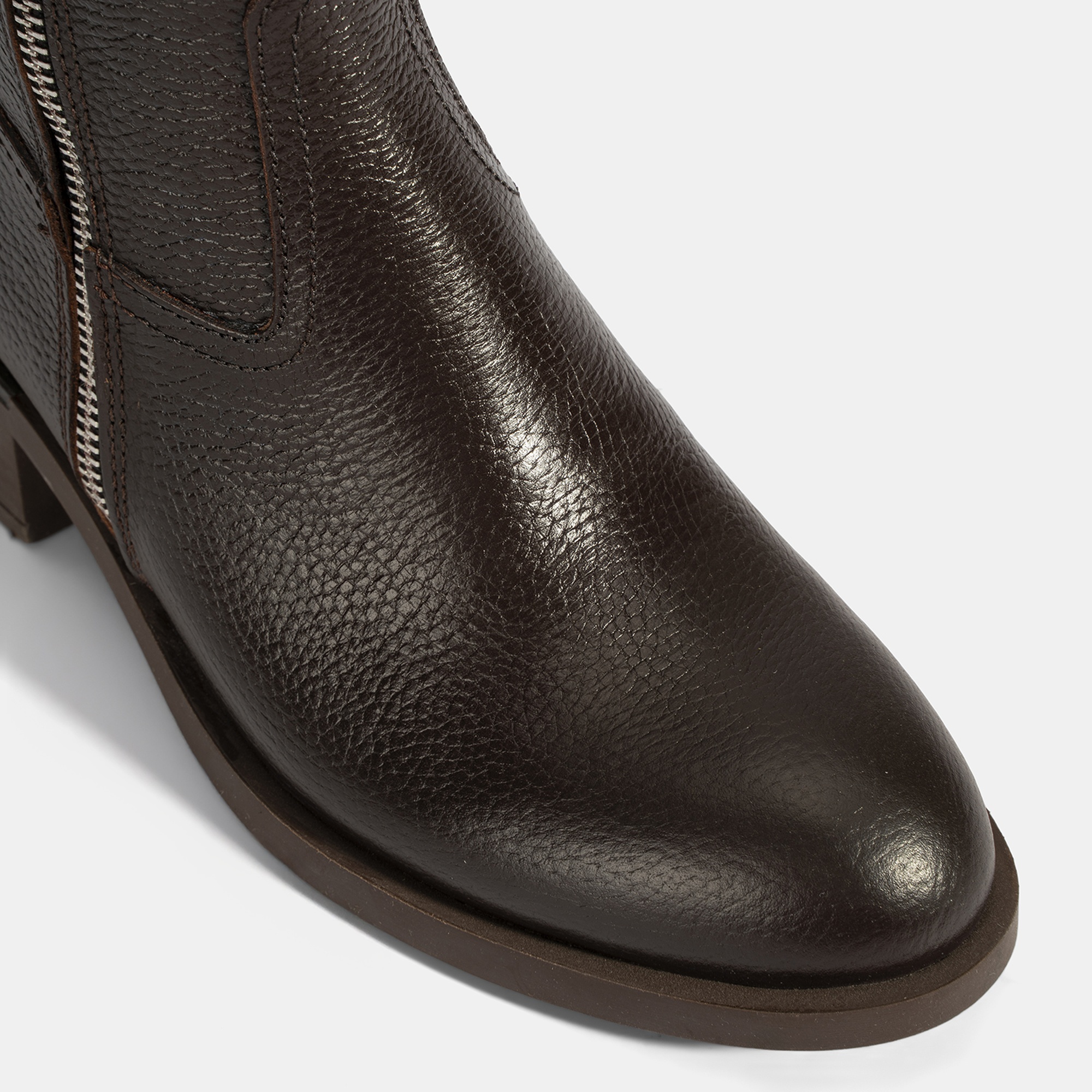 Kadın Kahve Fermuarlı Deri Topuklu Bot