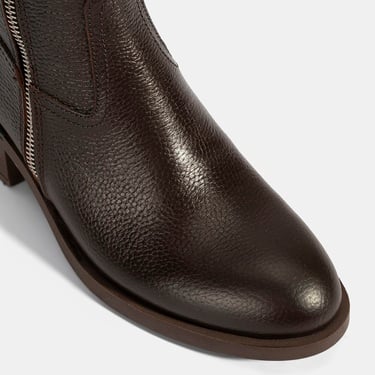  Kadın Kahve Fermuarlı Deri Topuklu Bot