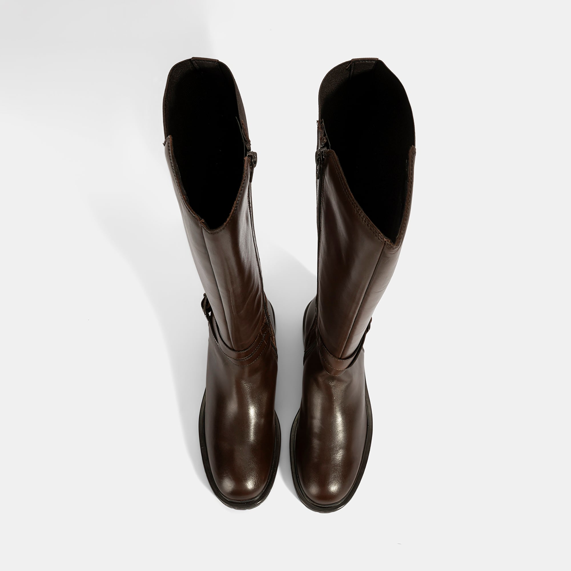 Kadın Kahve Metal Toka Detaylı Deri Çizme